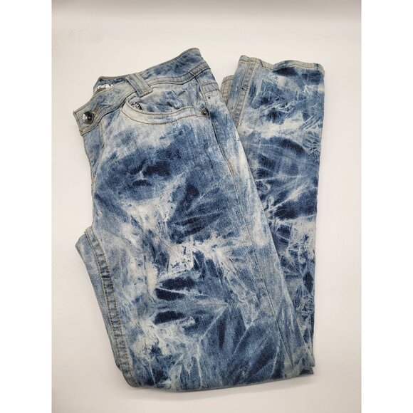 Hang Ten Juniors SZ 7 Y2K Acid Wash Bleach Dye Style Skinny Jeans - Picture 1 of 9